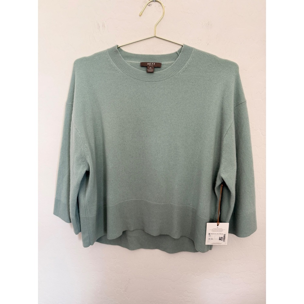 AE77 American Eagle New York 100% Cashmere Sage Green Minimalist Boxy Sweater M